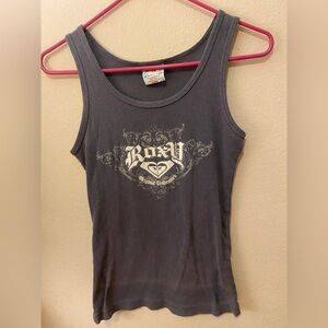 Roxy Dark Grey Ribbed Tank SzXL Y2K Vintage Cotton Made In USA